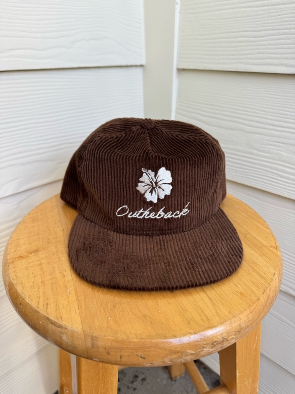 Outtheback Brown Corduroy Cap with White Hibiscus Embroidery